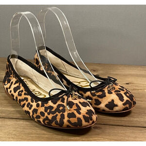 Sam Edelman Girls Kids Felicia Ballet Flats Size 4 Black Brown Animal Print